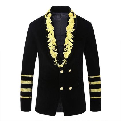 Men's Gold Floral Embroided Collar Court Style Jacket