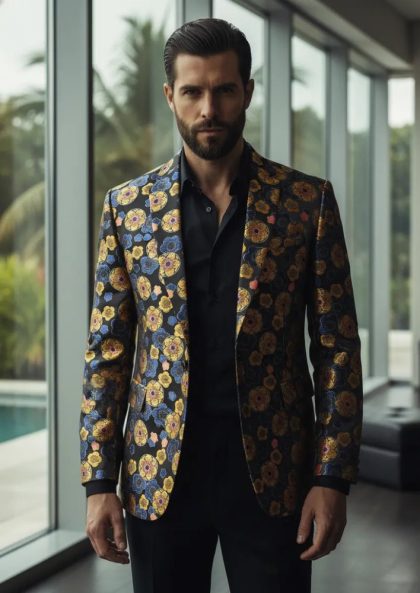 Men's Stylish Floral Jacquard One-Button Blazer