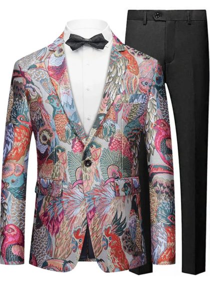Men's One-Button Peacock Jacquard Multi-color Jacket