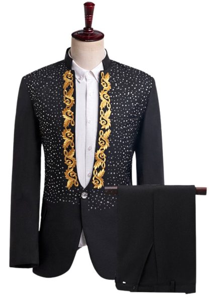 Men's Stand Collar Embroidered Suit