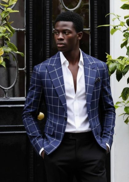 Men's Slim Fit Plaid One Button Casual Blazer