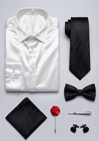Men's Complete Formalwear Bundle – Satin Shirt & Accessories