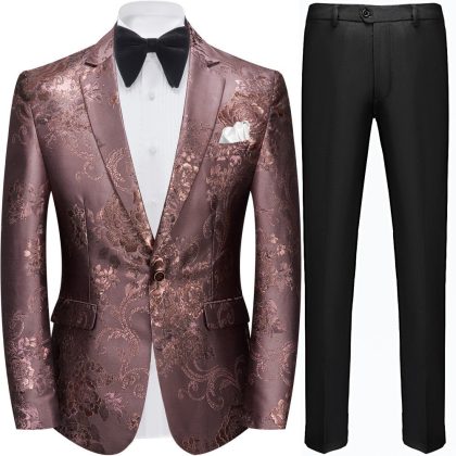 Men's Notched Lapel One Button Jacquard Tuxedo