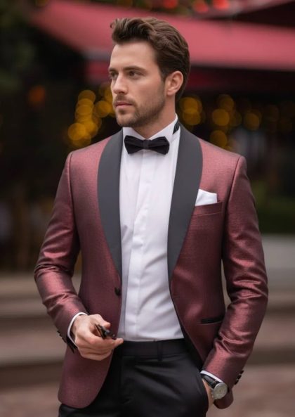 Men's 2-Piece Gradient Glitter Style Shawl Collar Tuxedo