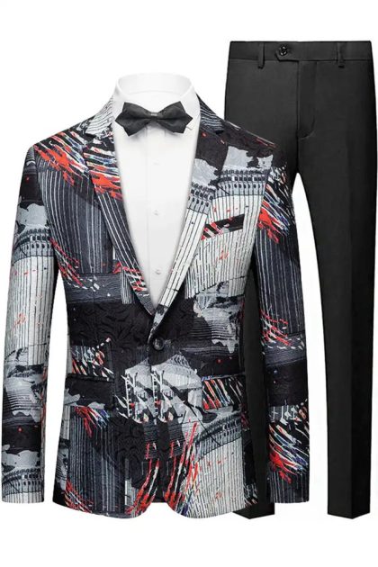 Men's Black and White Graffiti Blazer Accented with Orange Streaks