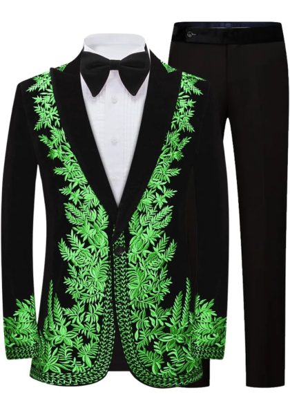 Men's Luxurious Embroidery Black Velvet Tuxedo