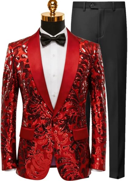 Men's Exquisite Shawl Lapel Floral Sequin Tuxedo