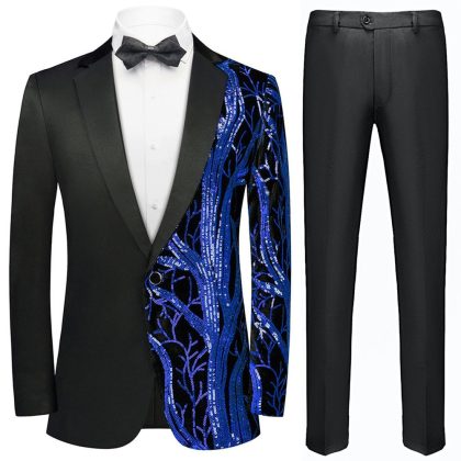 Men's 2-Piece Suit Shimmering Branches Black Tuxedo