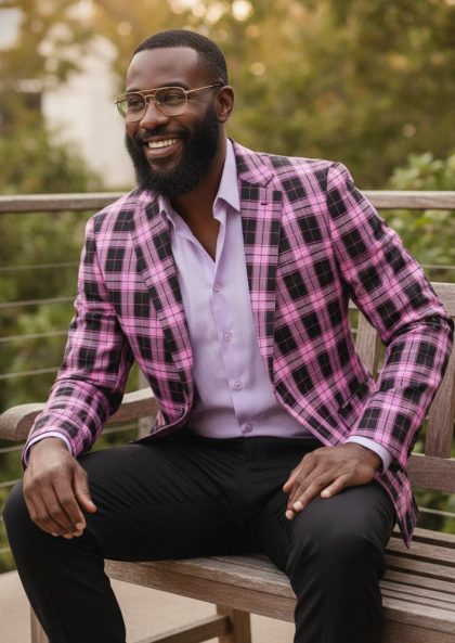 Men's Plaid Slim Fit Plaid Blazer