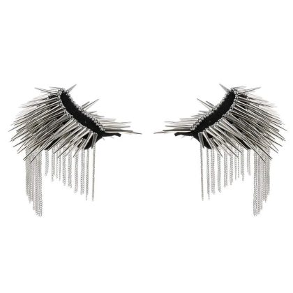 1 Pair Shoulder Epaulet Crystal Rhinestone Punk Rivet Tassels Silver