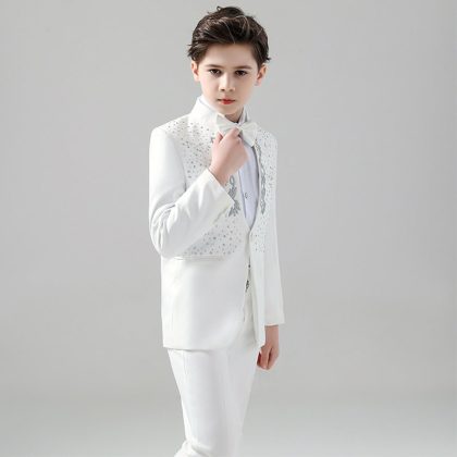 Boy's 2-Piece Suit Sequin White Tuxedo