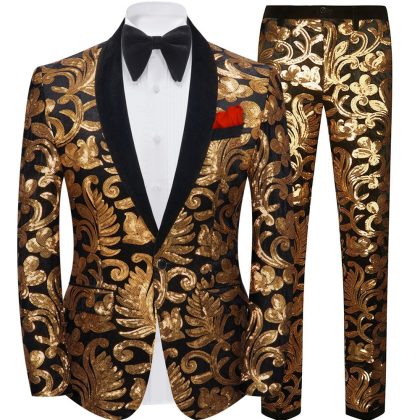 Men's 2-Piece Golden Blossom Sequin Tuxedo Jacket