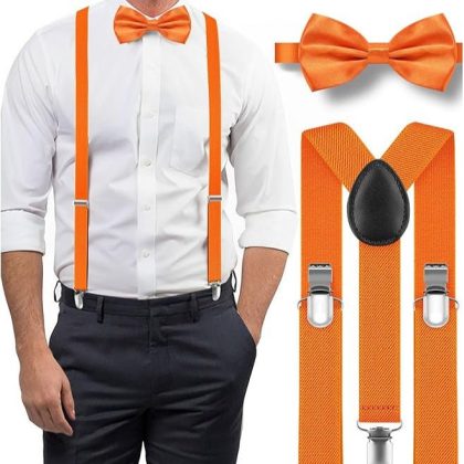 Men's Classic Orange Bow Tie & Suspenders Set