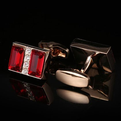 Red Crystal French Rose Gold Cufflink