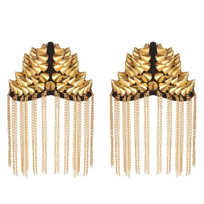 Pair of Rivet Tassel Chain Epaulet Fashion Shoulder Boards Badge Gold