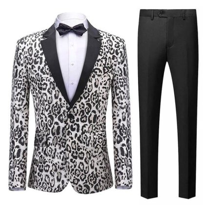 Men's Leopard Seamless Pattern White Dinner Jacket