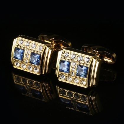 Blue crystal set cufflinks Gold