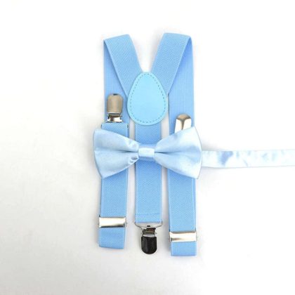 Men's Classic Sky Blue Bow Tie & Suspenders Set