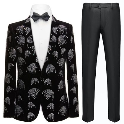 Men's Fashion Jellyfish Sequined Black Tuxedo Jacket