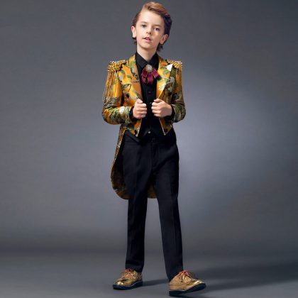 Boy's 3-Piece Suit Embroidered Tuxedo Swallowtail Yellow