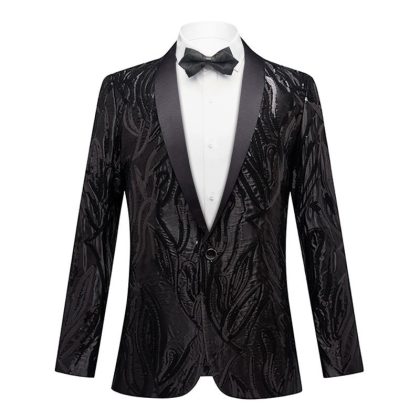 Men's Shawl Lapel Subtile Sequin Embroidery Black Tuxedo