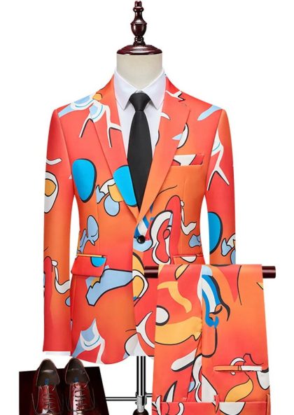 Men's Abstract Graffiti Two-Piece Orange Suit
