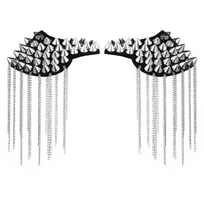Pair of Rivet Tassel Chain Epaulet Fashion Shoulder Boards Badge Silver
