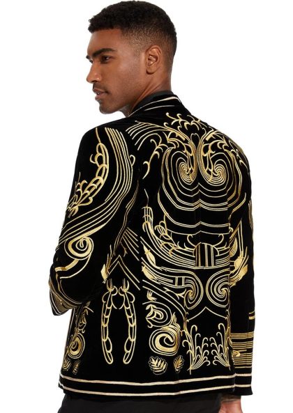 Men's Exquisite Luxury for Elegance Style Black and Gold Velvet Tuxedo