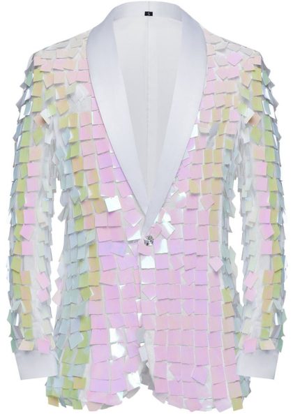 Men's One-Button Sequin Square Pink Tuxedo