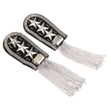 Epaulet Shoulder,Shoulder Boards Badge, 1 Pair Star Tassel Link Chain Gold & Silver
